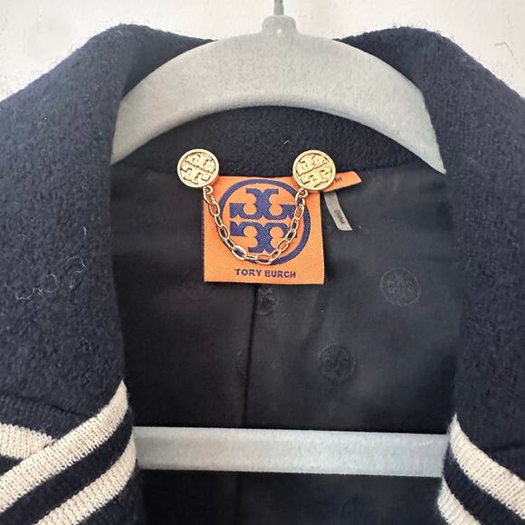 Tory Burch Nautical Wool Blazer Blue and White Size Medium EUC - Picture 3 of 6